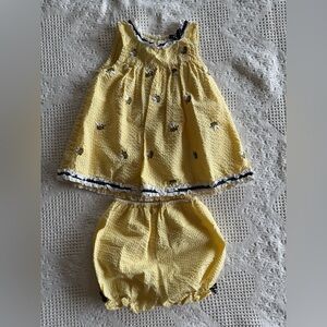 Samara Seersucker Cotton Blend Gingham Bumble Bee Dress w/bloomers 24 mths